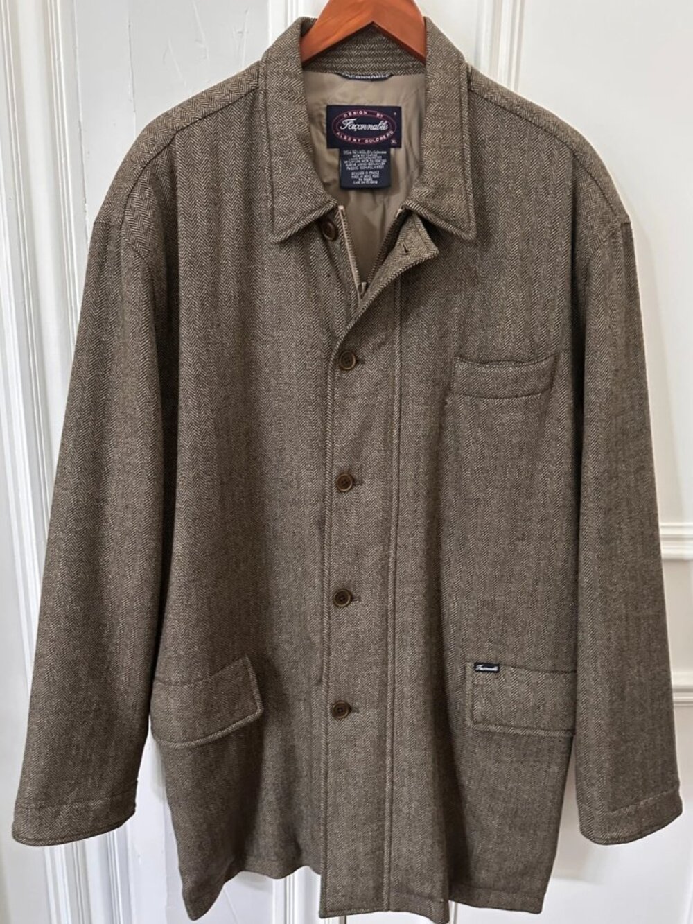 Faconnable Loro Piana Storm System Wool Cashmere Jacket Mens XL Herringbone Coat
